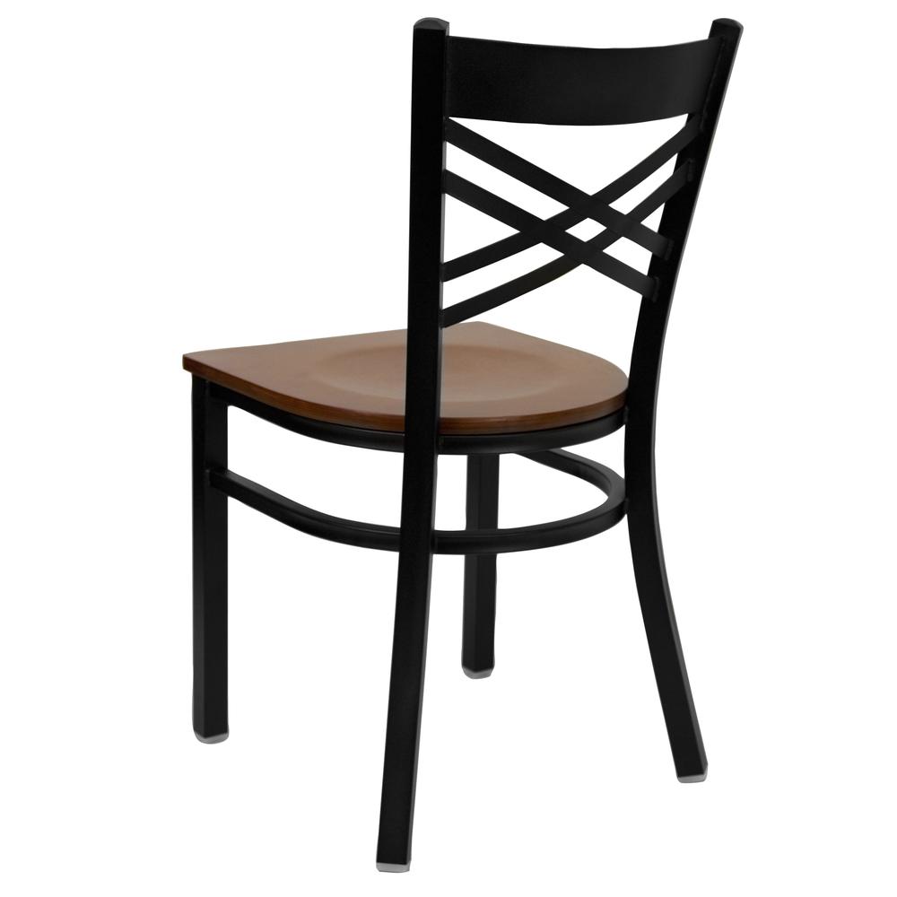 Black ''X'' Back Metal Restaurant Chair - Cherry Wood Seat. Picture 3