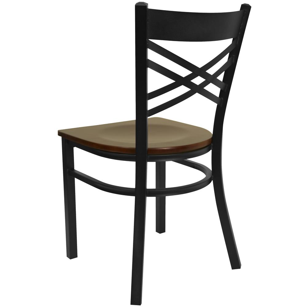 Black ''X'' Back Metal Restaurant Chair - Mahogany Wood Seat. Picture 3