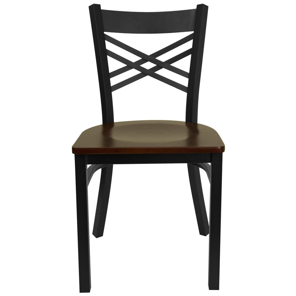 Black ''X'' Back Metal Restaurant Chair - Mahogany Wood Seat. Picture 4