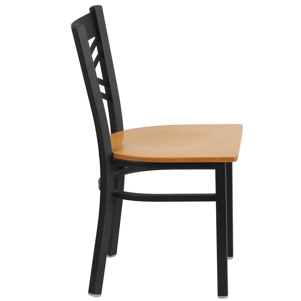 Black ''X'' Back Metal Restaurant Chair - Natural Wood Seat. Picture 2