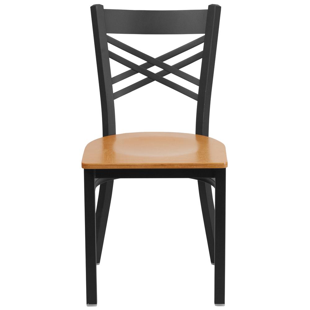 Black ''X'' Back Metal Restaurant Chair - Natural Wood Seat. Picture 4