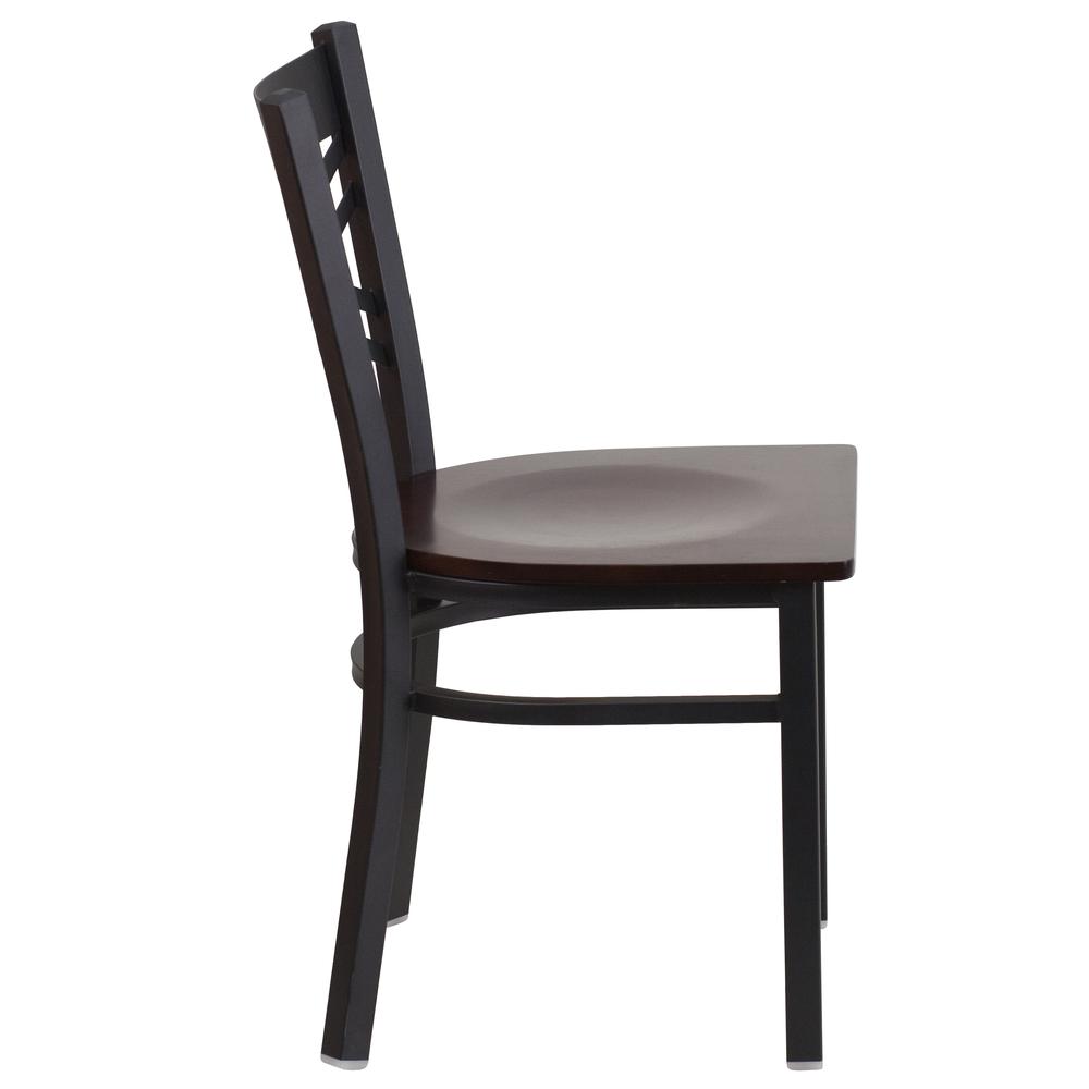 HERCULES Series Black ''X'' Back Metal Restaurant Chair - Walnut Wood Seat. Picture 2