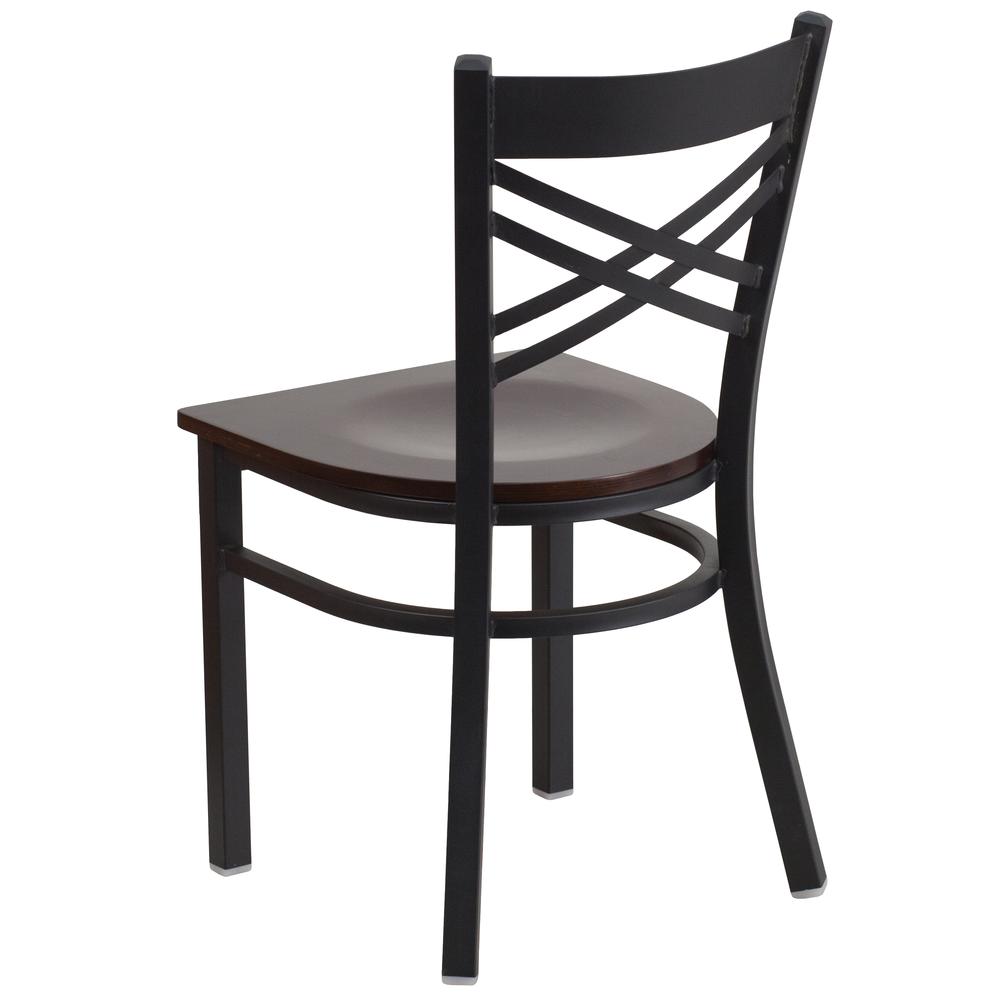 HERCULES Series Black ''X'' Back Metal Restaurant Chair - Walnut Wood Seat. Picture 3