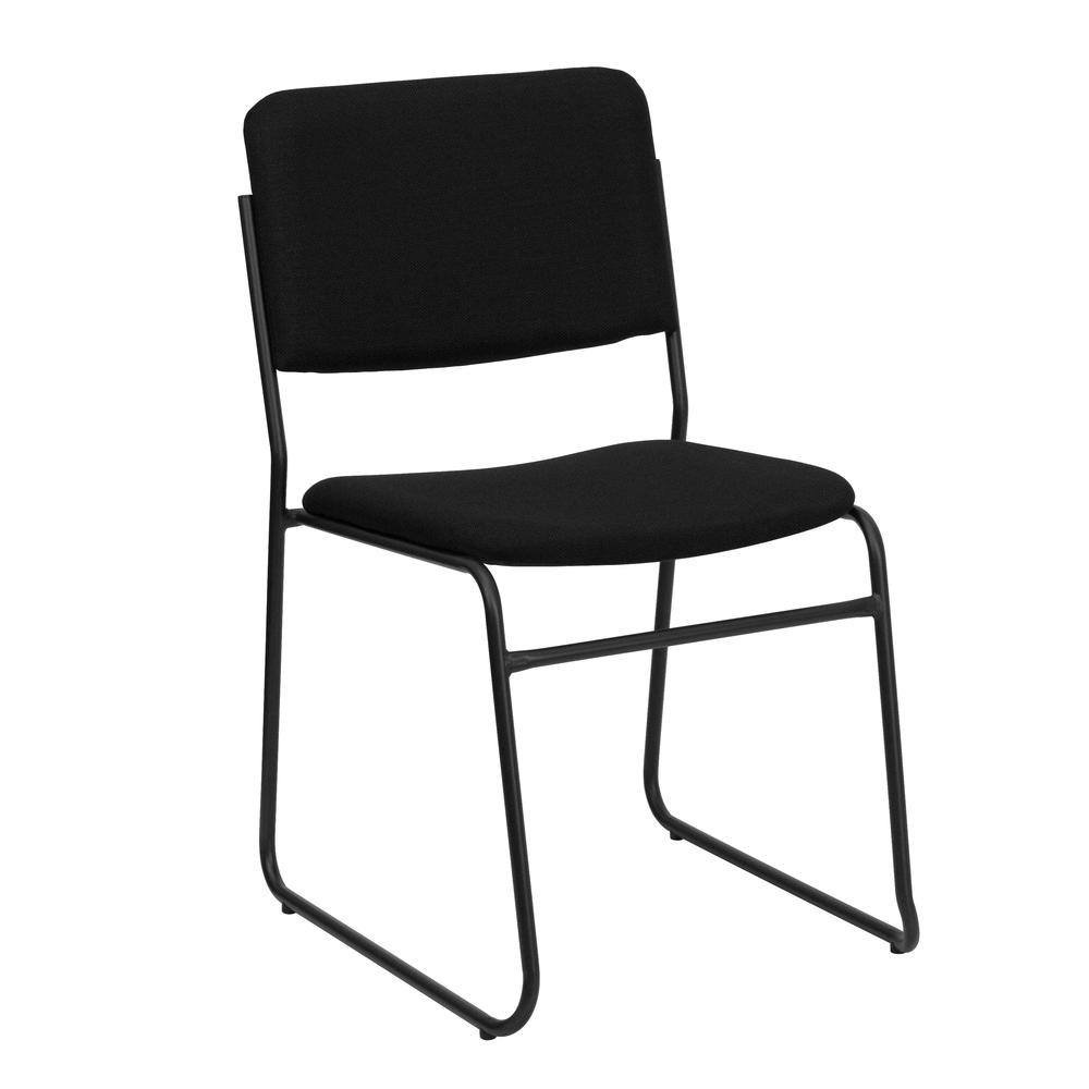 500 lb. Capacity High Density Black Fabric Stacking Chair with Sled Base. The main picture.