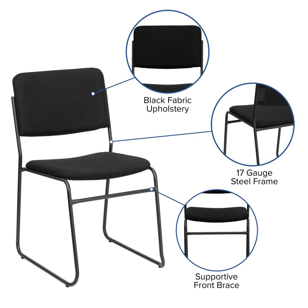 500 lb. Capacity High Density Black Fabric Stacking Chair with Sled Base. Picture 6
