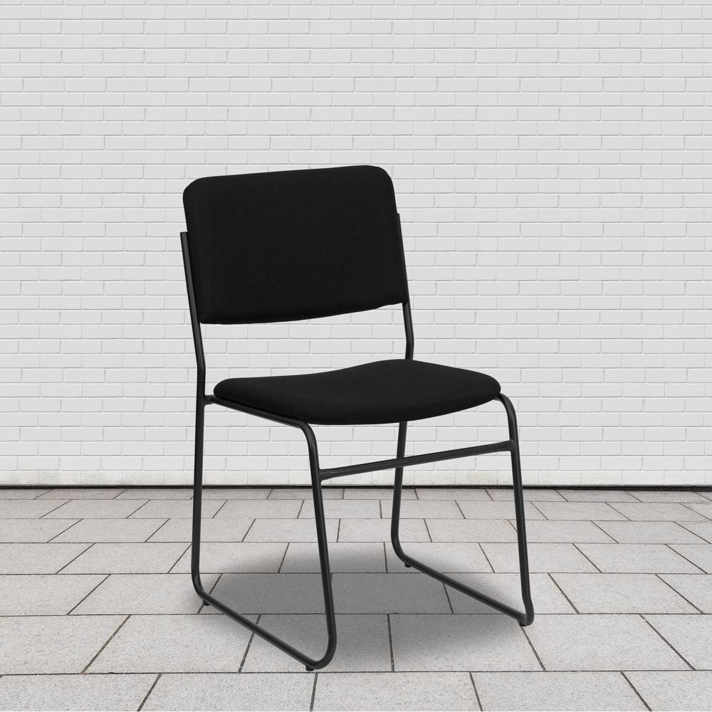 500 lb. Capacity High Density Black Fabric Stacking Chair with Sled Base. Picture 9