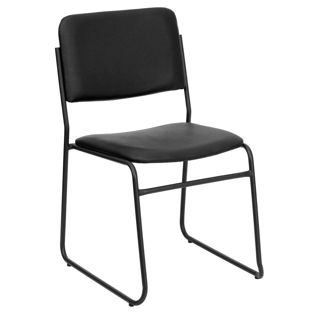 500 lb. Capacity High Density Black Vinyl Stacking Chair with Sled Base. Picture 1