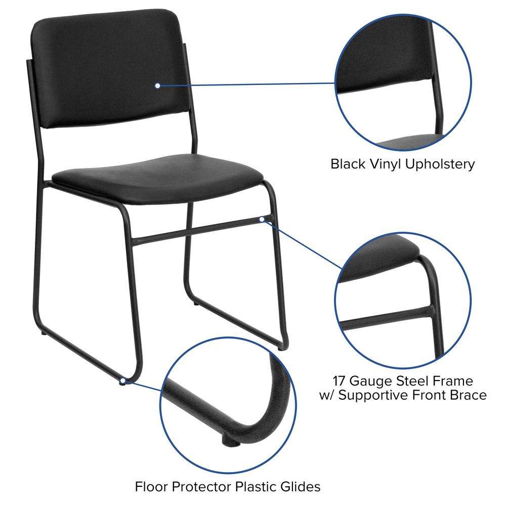 500 lb. Capacity High Density Black Vinyl Stacking Chair with Sled Base. Picture 6