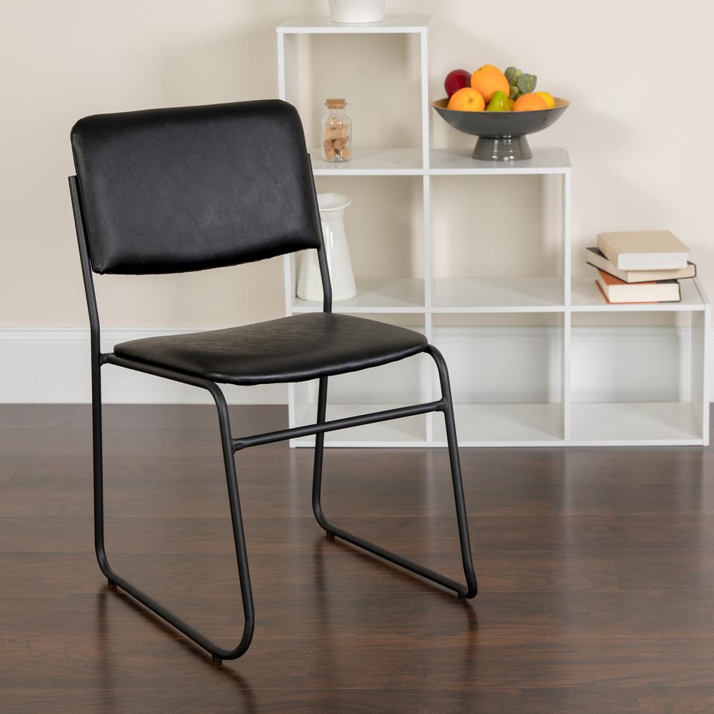 500 lb. Capacity High Density Black Vinyl Stacking Chair with Sled Base. Picture 9