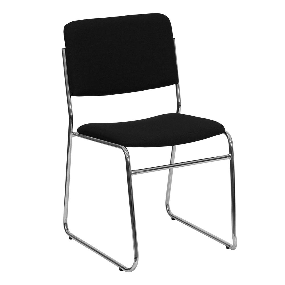 500 lb. Capacity Black Fabric High Density Stacking Chair with Chrome Sled Base. Picture 1