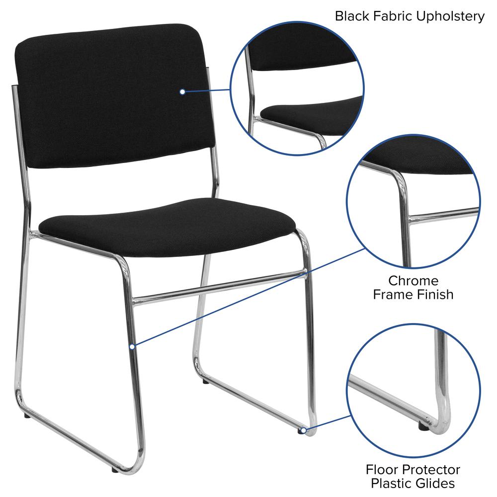 500 lb. Capacity Black Fabric High Density Stacking Chair with Chrome Sled Base. Picture 5