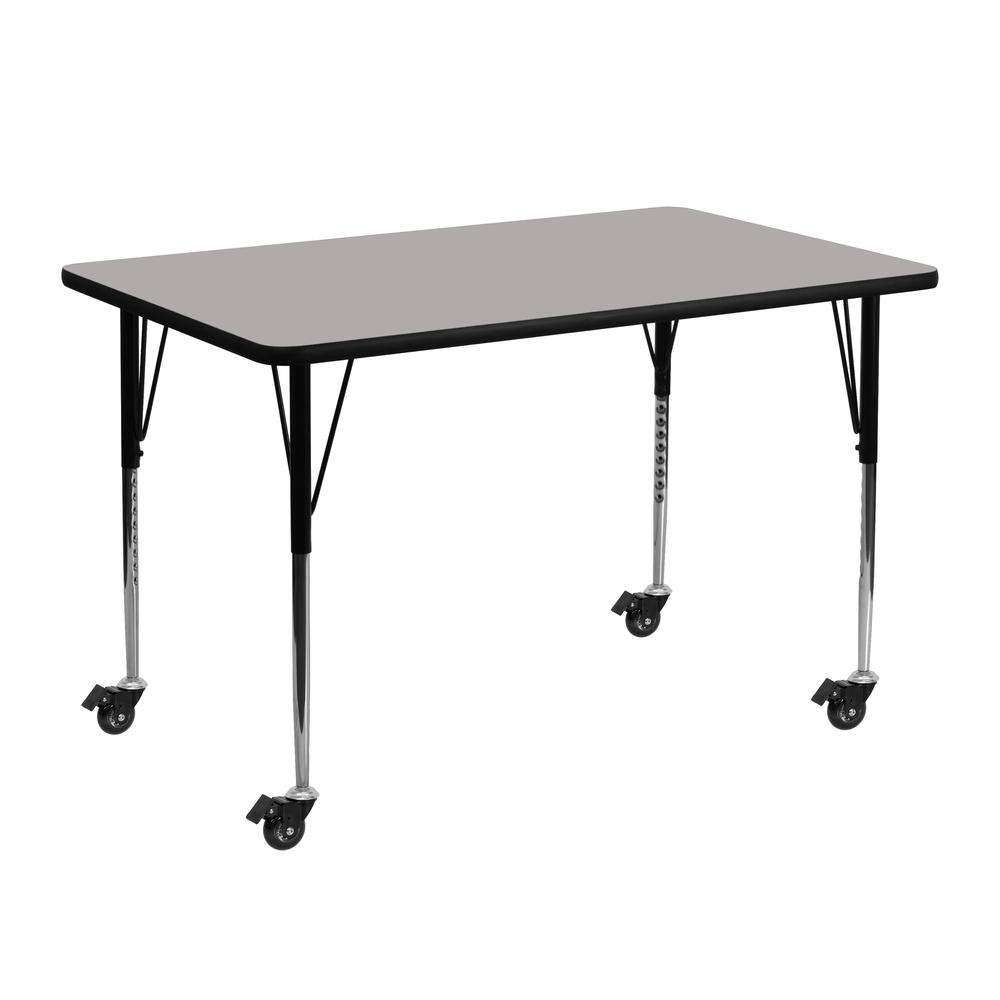 Mobile 24''W x 48''L Rectangular Grey HP Laminate Activity Table - Standard Height Adjustable Legs. Picture 1