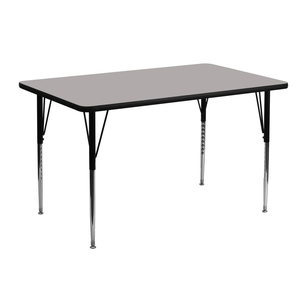 24''W x 48''L Rectangular Grey HP Laminate Activity Table - Standard Height Adjustable Legs. Picture 1