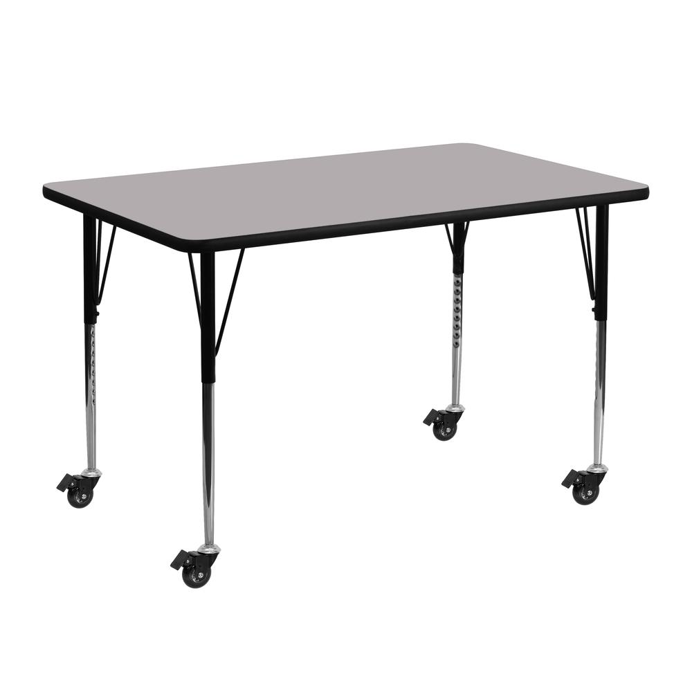 Mobile 24''W x 48''L Rectangular Grey Thermal Laminate Activity Table - Standard Height Adjustable Legs. Picture 1