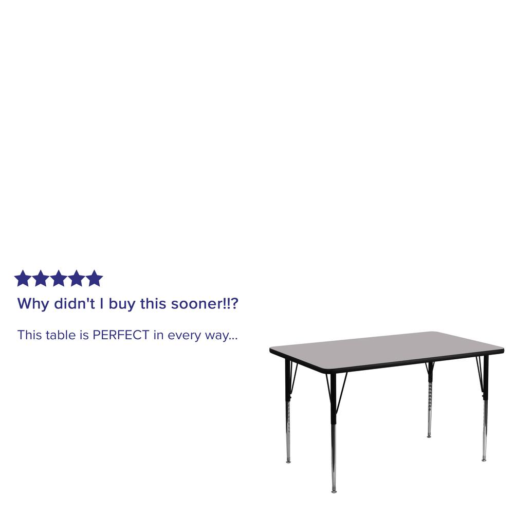 24''W x 48''L Rectangular Grey Thermal Laminate Activity Table - Standard Height Adjustable Legs. Picture 5