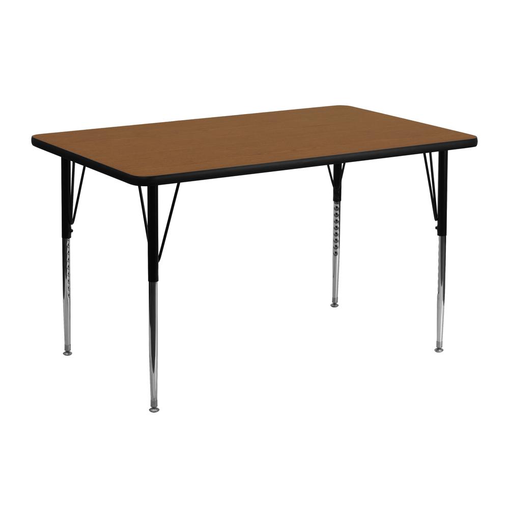 24''W x 48''L Rectangular Oak HP Laminate Activity Table - Standard Height Adjustable Legs. Picture 1