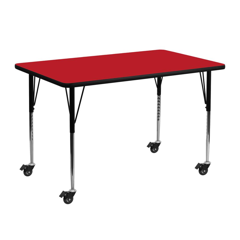 Mobile 24''W x 48''L Red HP Activity Table - Standard Height Adjustable Legs. Picture 1