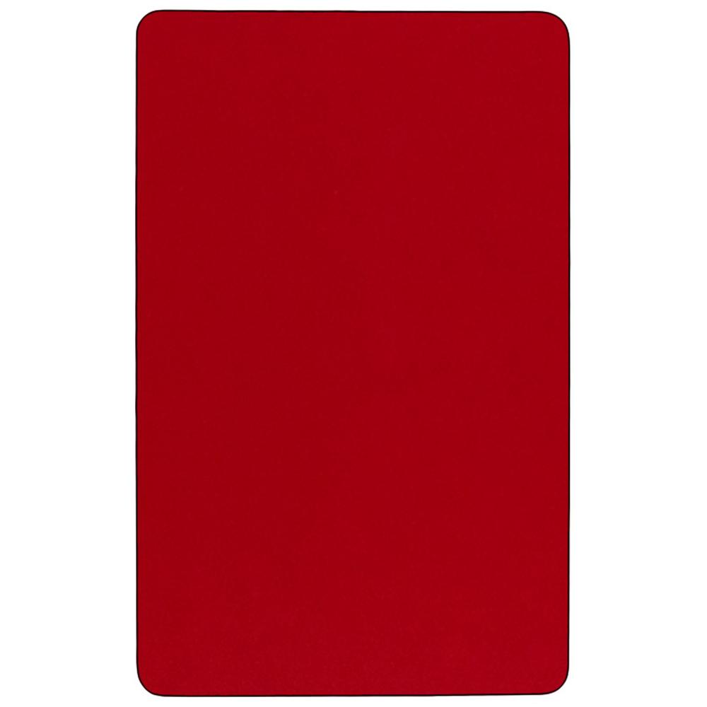 Mobile 24''W x 48''L Rectangular Red Thermal Laminate Activity Table - Standard Height Adjustable Legs. Picture 2