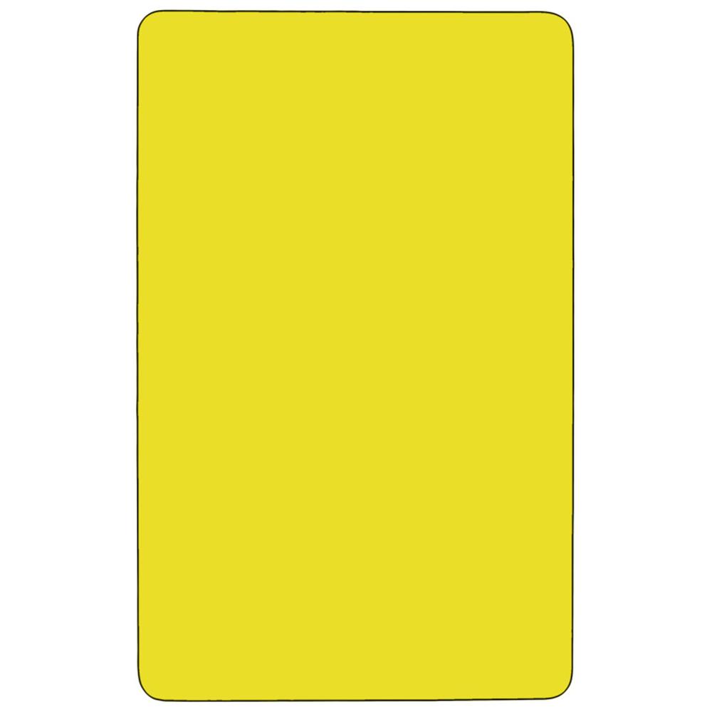 Mobile 24''W x 48''L Rectangular Yellow HP Laminate Activity Table - Standard Height Adjustable Legs. Picture 2