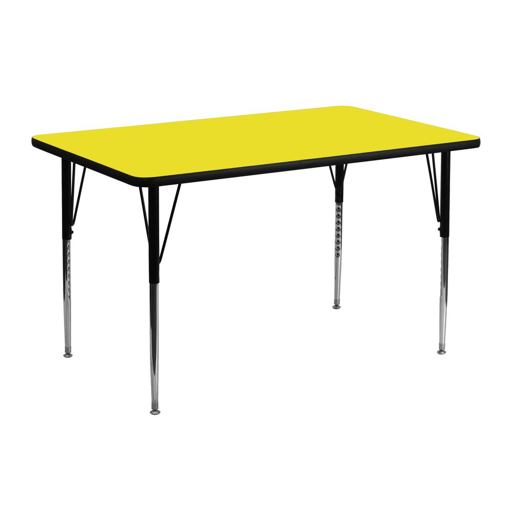 24''W x 48''L Rectangular Yellow HP Laminate Activity Table - Standard Height Adjustable Legs. Picture 1