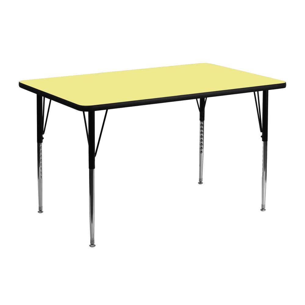 24''W x 48''L Yellow Thermal Activity Table - Standard Height Adjustable Legs. Picture 1