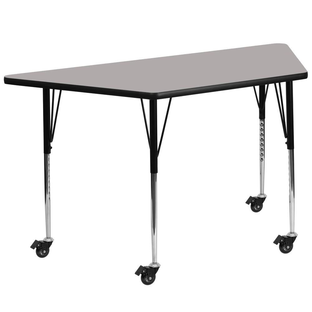 Mobile 22.5''W x 45''L Trapezoid Grey HP Activity Table - Standard Height Legs. Picture 1