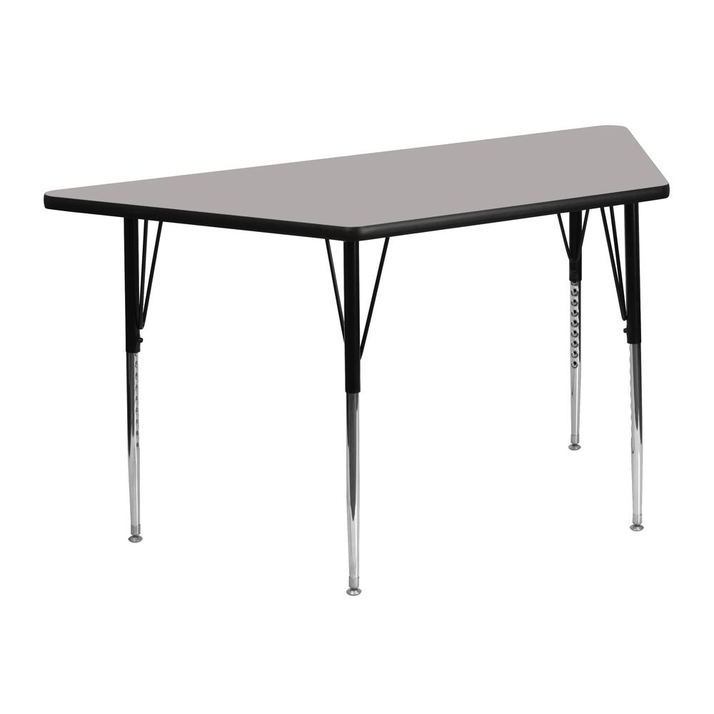 22.5''W x 45''L Trapezoid Grey HP Laminate Activity Table - Standard Height Adjustable Legs. Picture 1