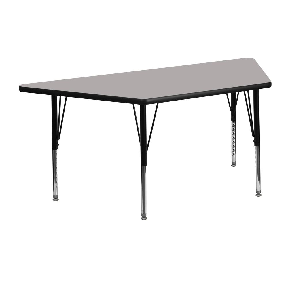22.5''W x 45''L Trapezoid Grey HP Laminate Activity Table - Height Adjustable Short Legs. Picture 1