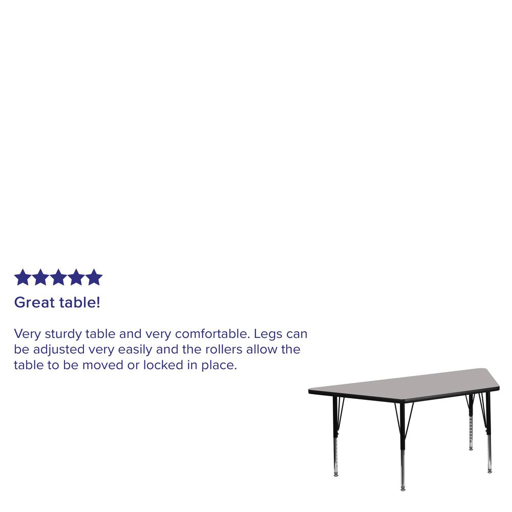 22.5''W x 45''L Trapezoid Grey HP Laminate Activity Table - Height Adjustable Short Legs. Picture 3