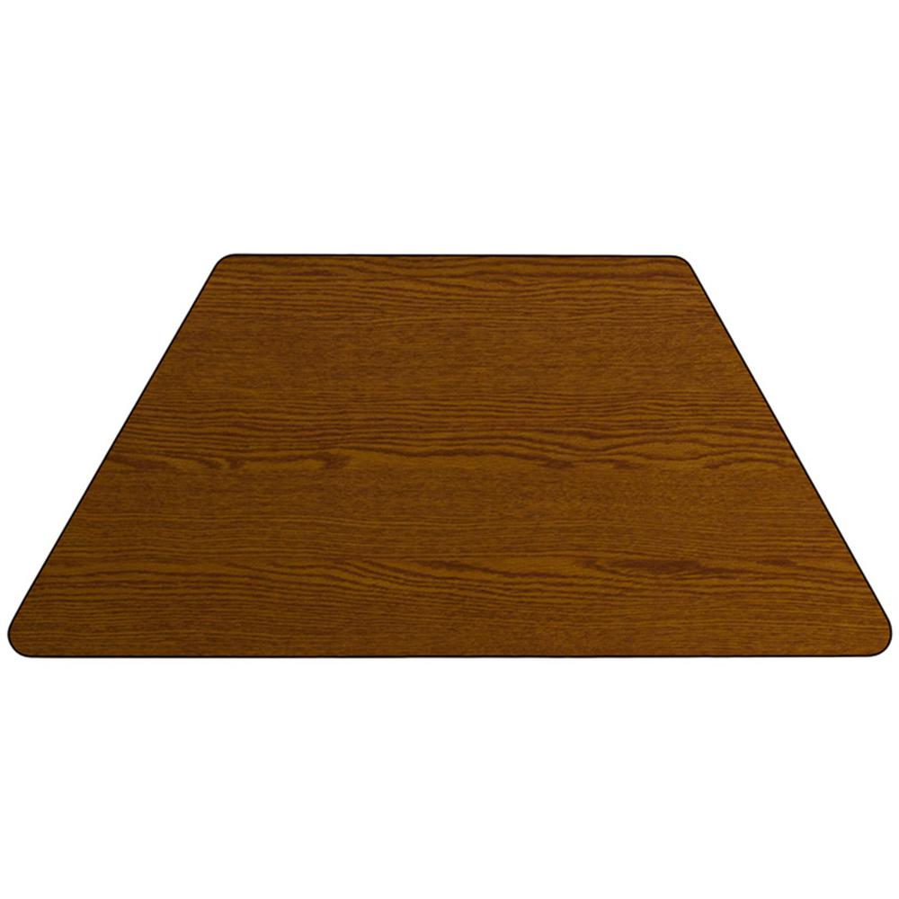 Mobile 22.5''W x 45''L Trapezoid Oak HP Laminate Activity Table - Height Adjustable Short Legs. Picture 2