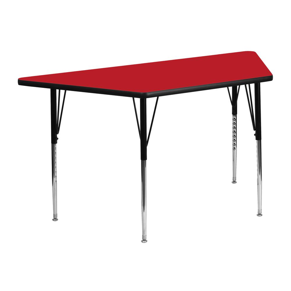 22.5''W x 45''L Trapezoid Red HP Laminate Activity Table - Standard Height Adjustable Legs. Picture 1