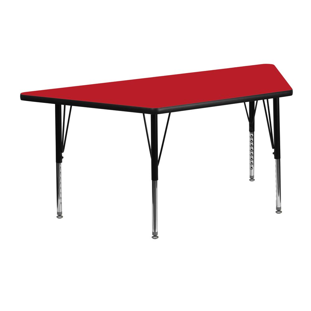 22.5''W x 45''L Trapezoid Red HP Laminate Activity Table - Height Adjustable Short Legs. The main picture.