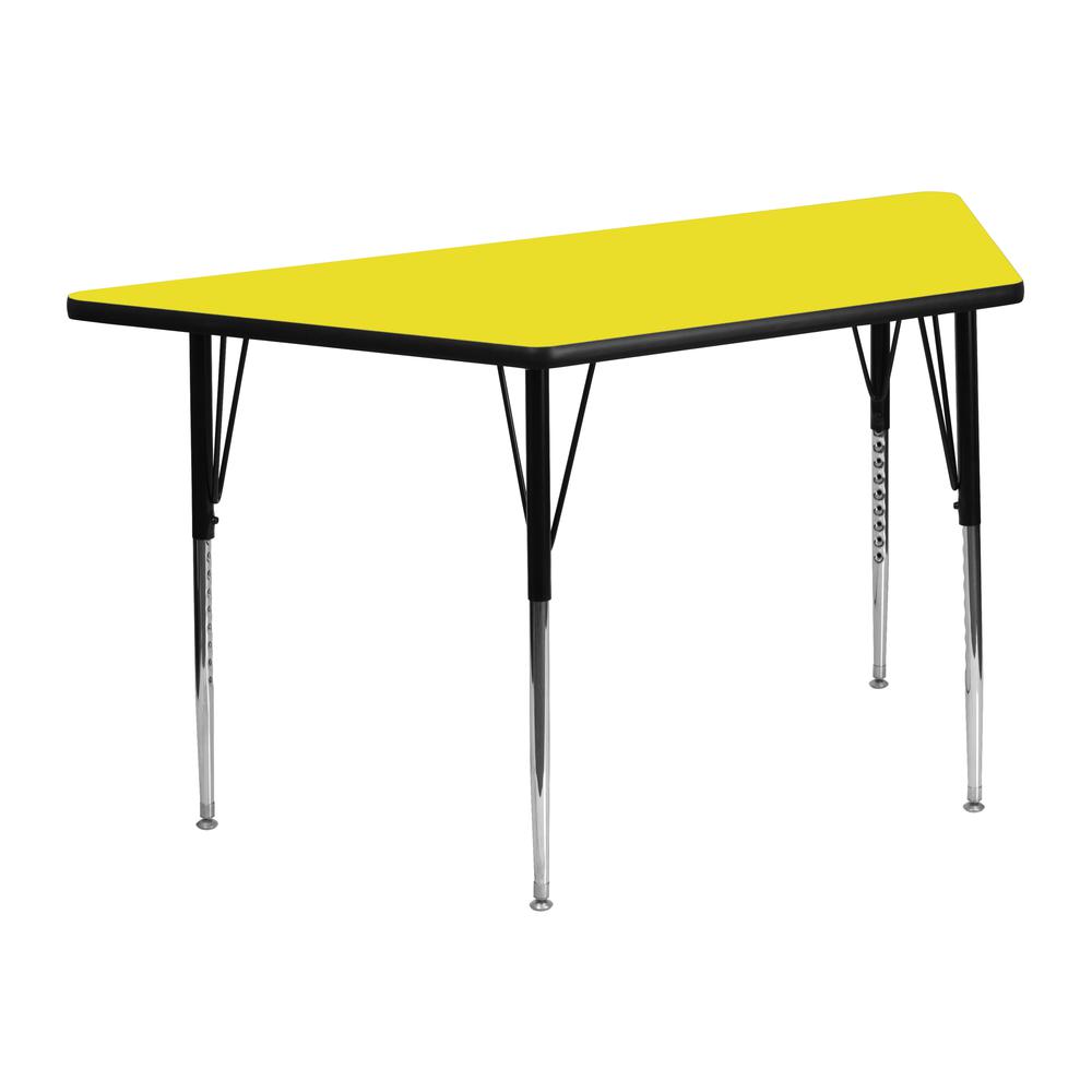 22.5''W x 45''L Trapezoid Yellow HP Laminate Activity Table - Standard Height Adjustable Legs. Picture 1