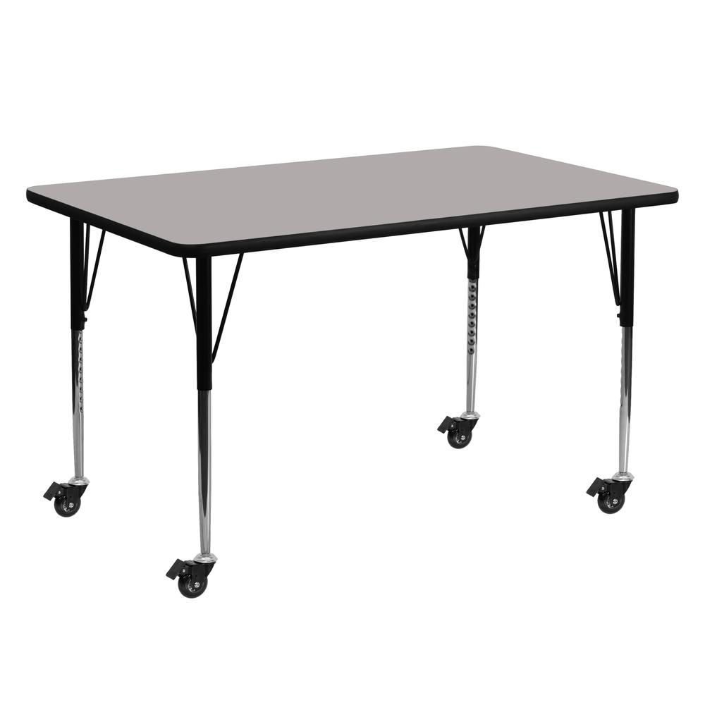 Mobile 24''W x 60''L Rectangular Grey HP Laminate Activity Table - Standard Height Adjustable Legs. Picture 1