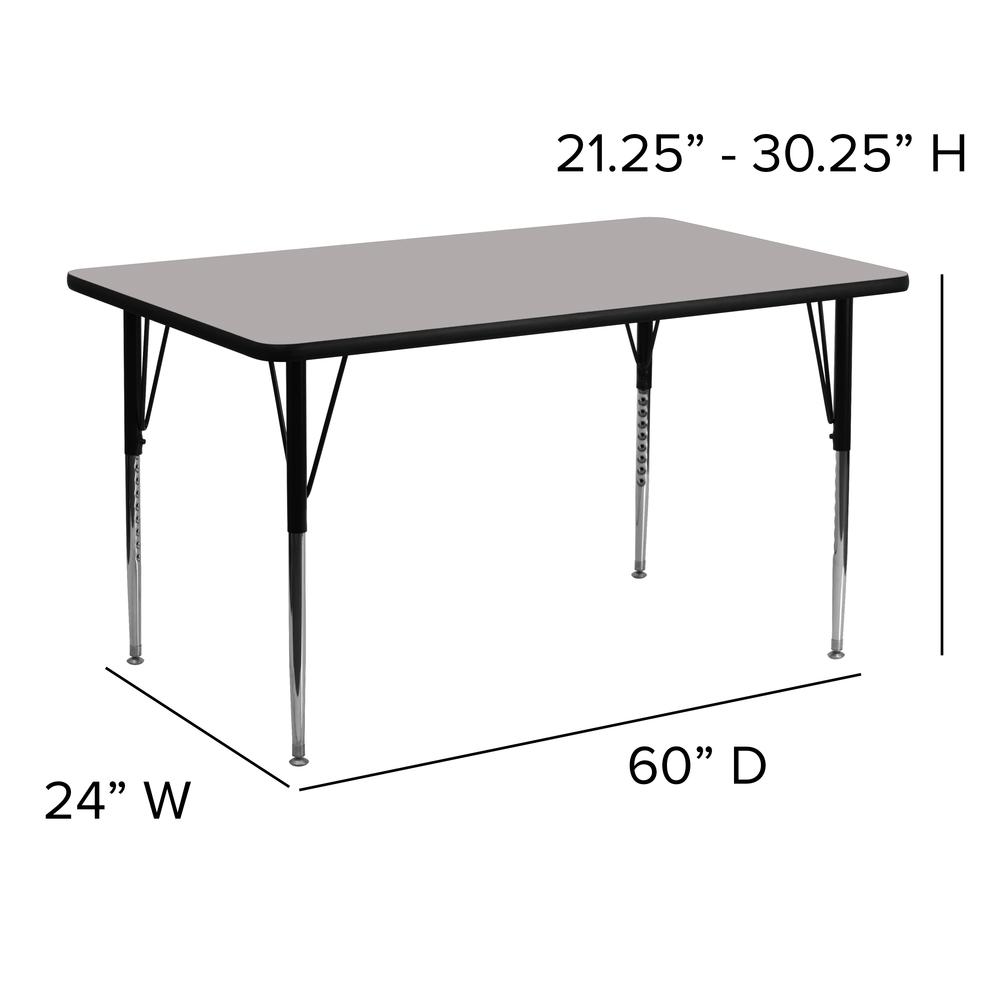 24''W x 60''L Rectangular Grey HP Laminate Activity Table - Standard Height Adjustable Legs. Picture 4