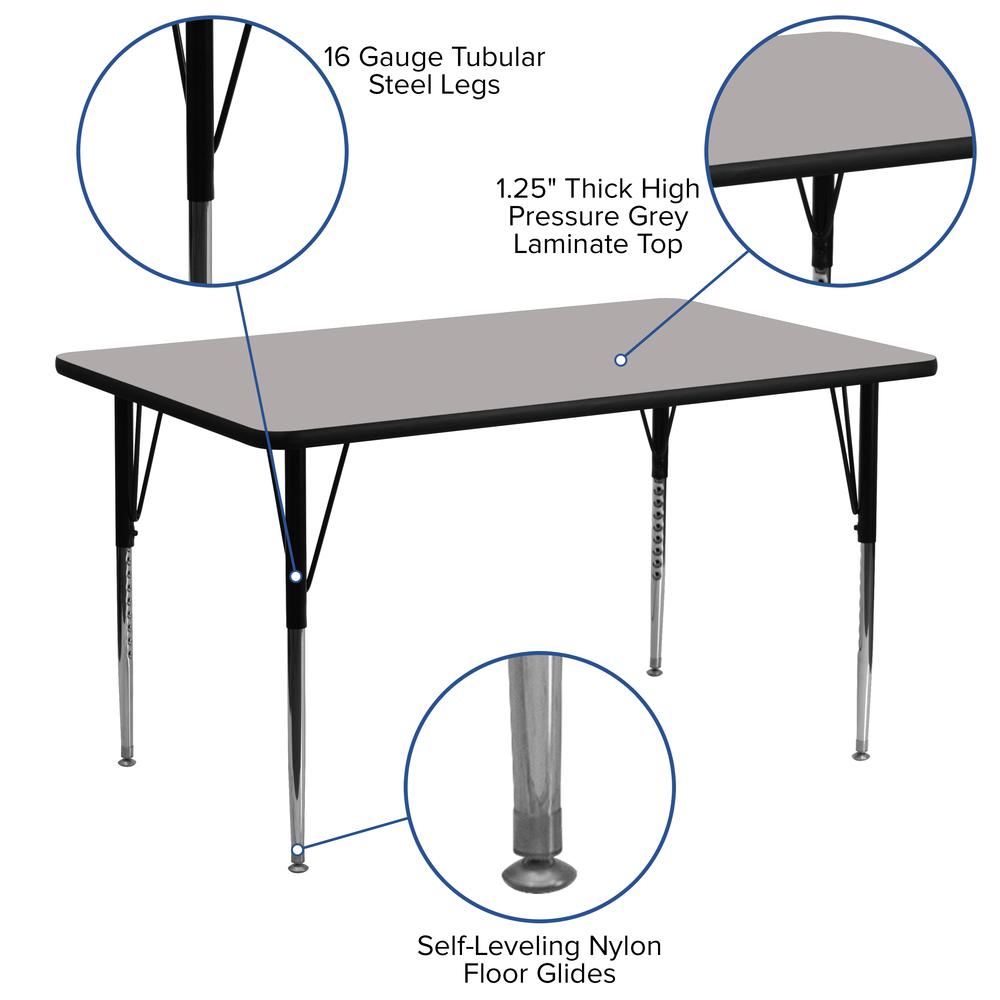 24''W x 60''L Rectangular Grey HP Laminate Activity Table - Standard Height Adjustable Legs. Picture 3