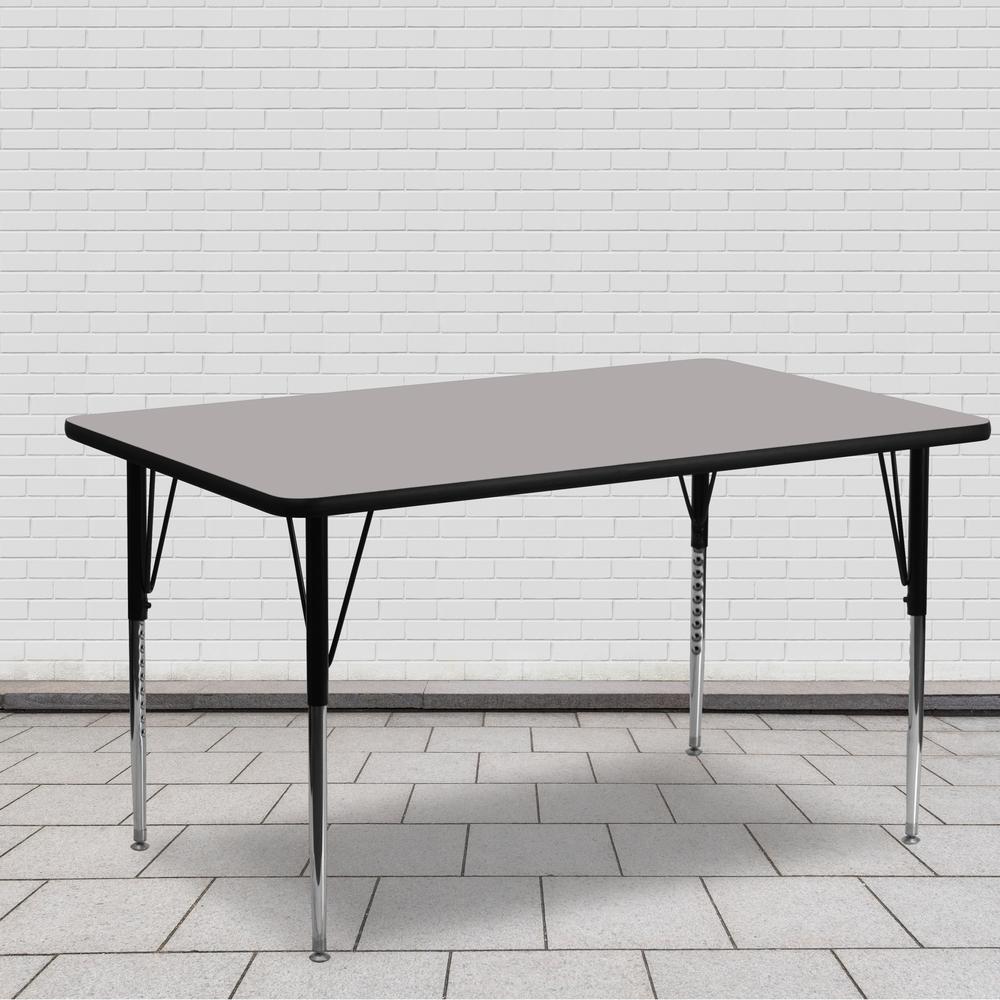 24''W x 60''L Rectangular Grey HP Laminate Activity Table - Standard Height Adjustable Legs. Picture 7