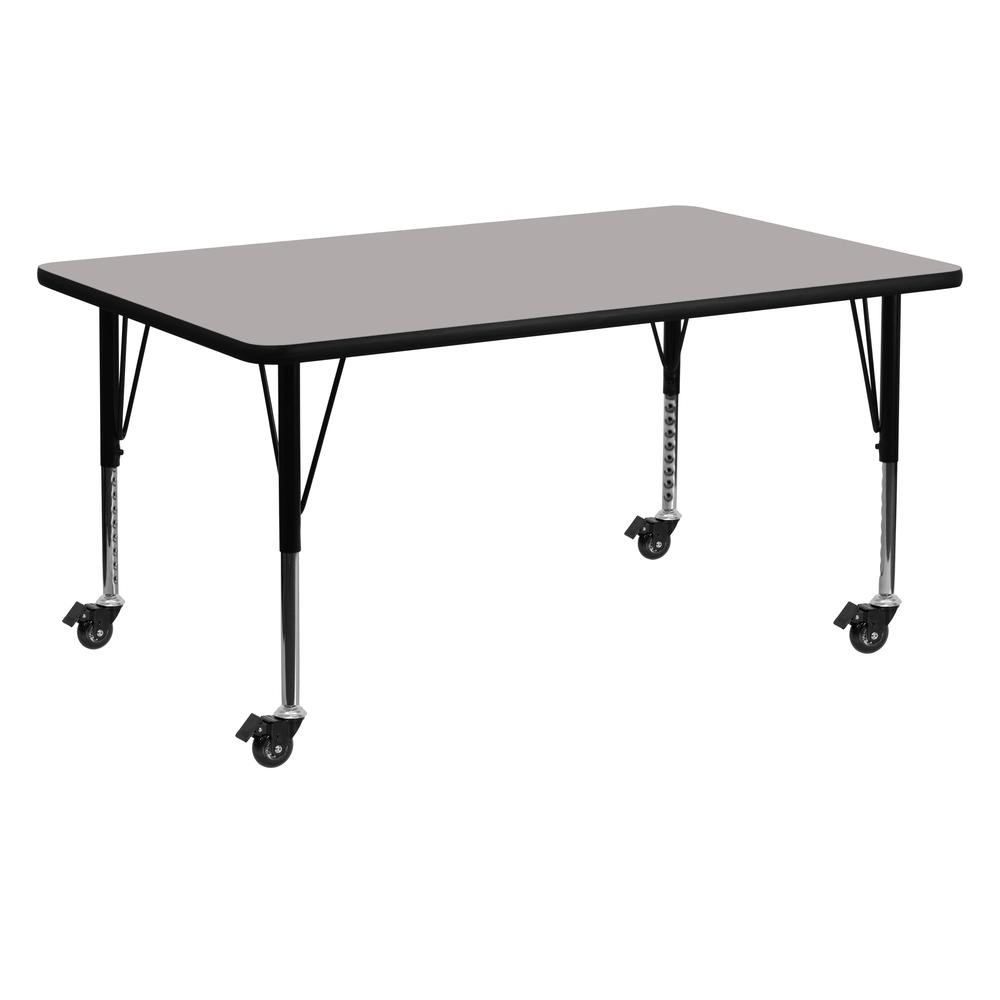 Mobile 24''W x 60''L Rectangular Grey HP Laminate Activity Table - Height Adjustable Short Legs. Picture 1