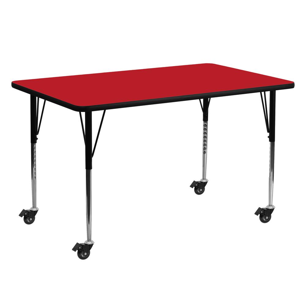 Mobile 24''W x 60''L Red HP Activity Table - Standard Height Adjustable Legs. Picture 1