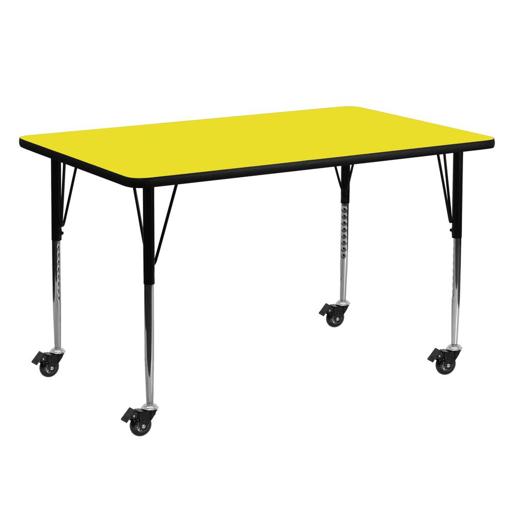 Mobile 24''W x 60''L Rectangular Yellow HP Laminate Activity Table - Standard Height Adjustable Legs. Picture 1