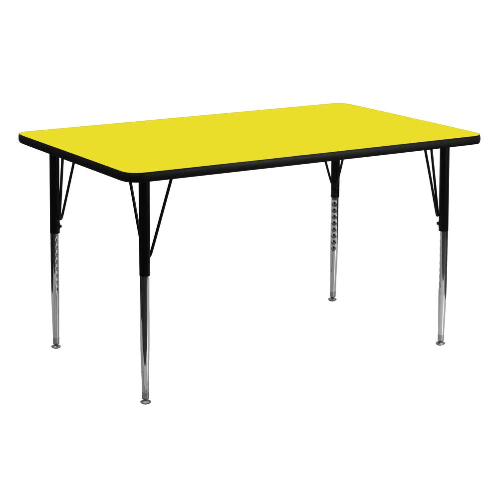 24''W x 60''L Rectangular Yellow HP Laminate Activity Table - Standard Height Adjustable Legs. Picture 1