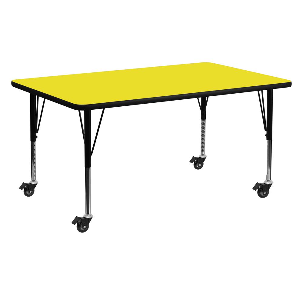 Mobile 24''W x 60''L Rectangular Yellow HP Laminate Activity Table - Height Adjustable Short Legs. The main picture.