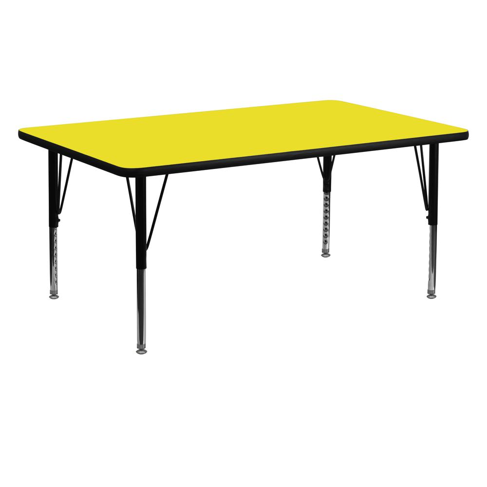 24''W x 60''L Rectangular Yellow HP Laminate Activity Table - Height Adjustable Short Legs. Picture 1