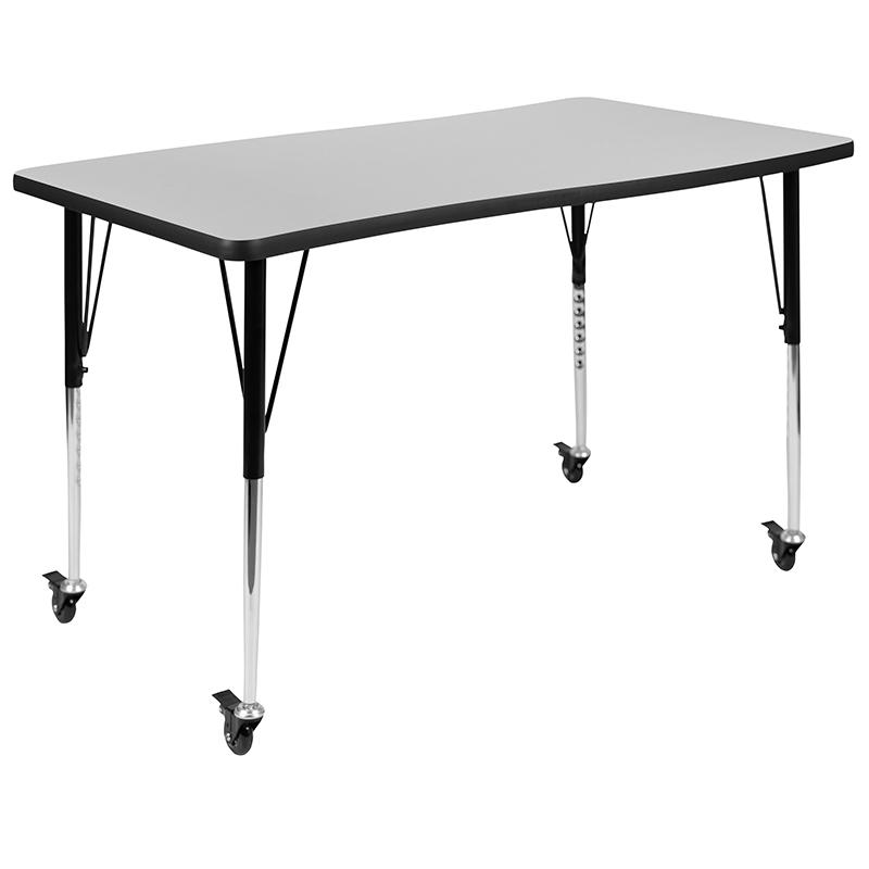 Mobile 28"W x 47.5"L Rectangle Grey Activity Table-Standard Height Adjust Legs. Picture 2