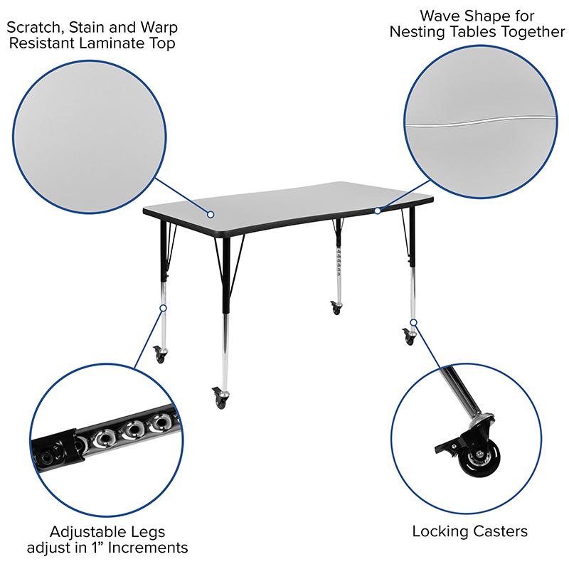 Mobile 28"W x 47.5"L Rectangle Grey Activity Table-Standard Height Adjust Legs. Picture 4