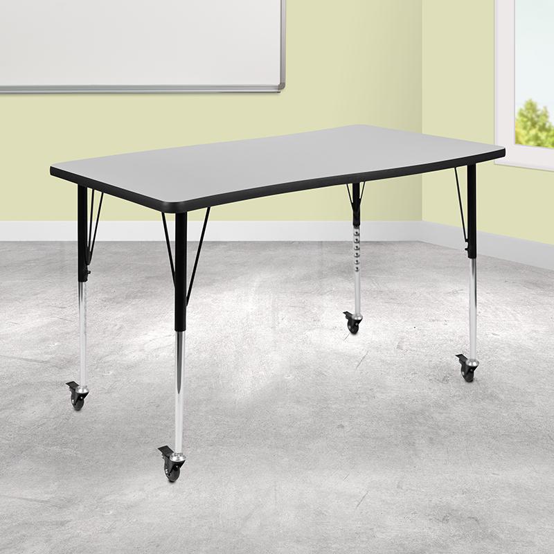 Mobile 28"W x 47.5"L Rectangle Grey Activity Table-Standard Height Adjust Legs. Picture 1