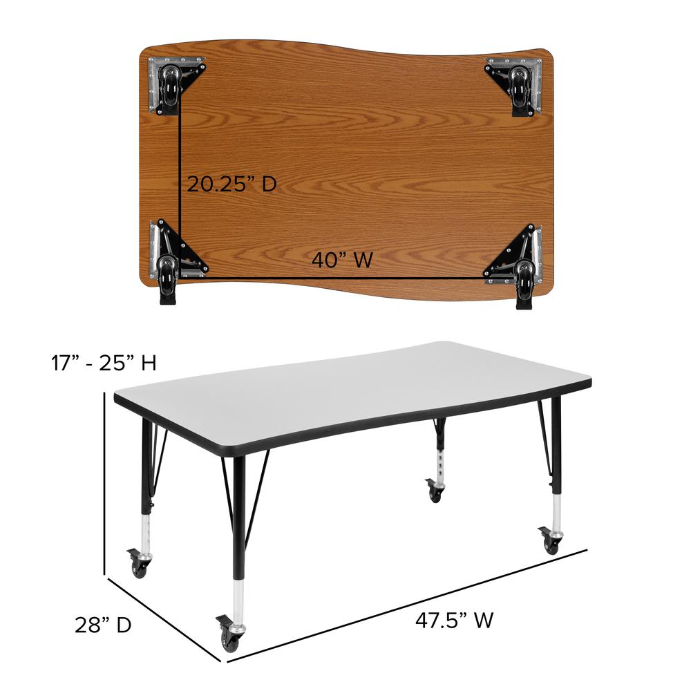 Horseshoe Adjustable-Height Mobile Preschool Activity Table (66 W x 60  L), Gray Nebula Top / Black Edge Band