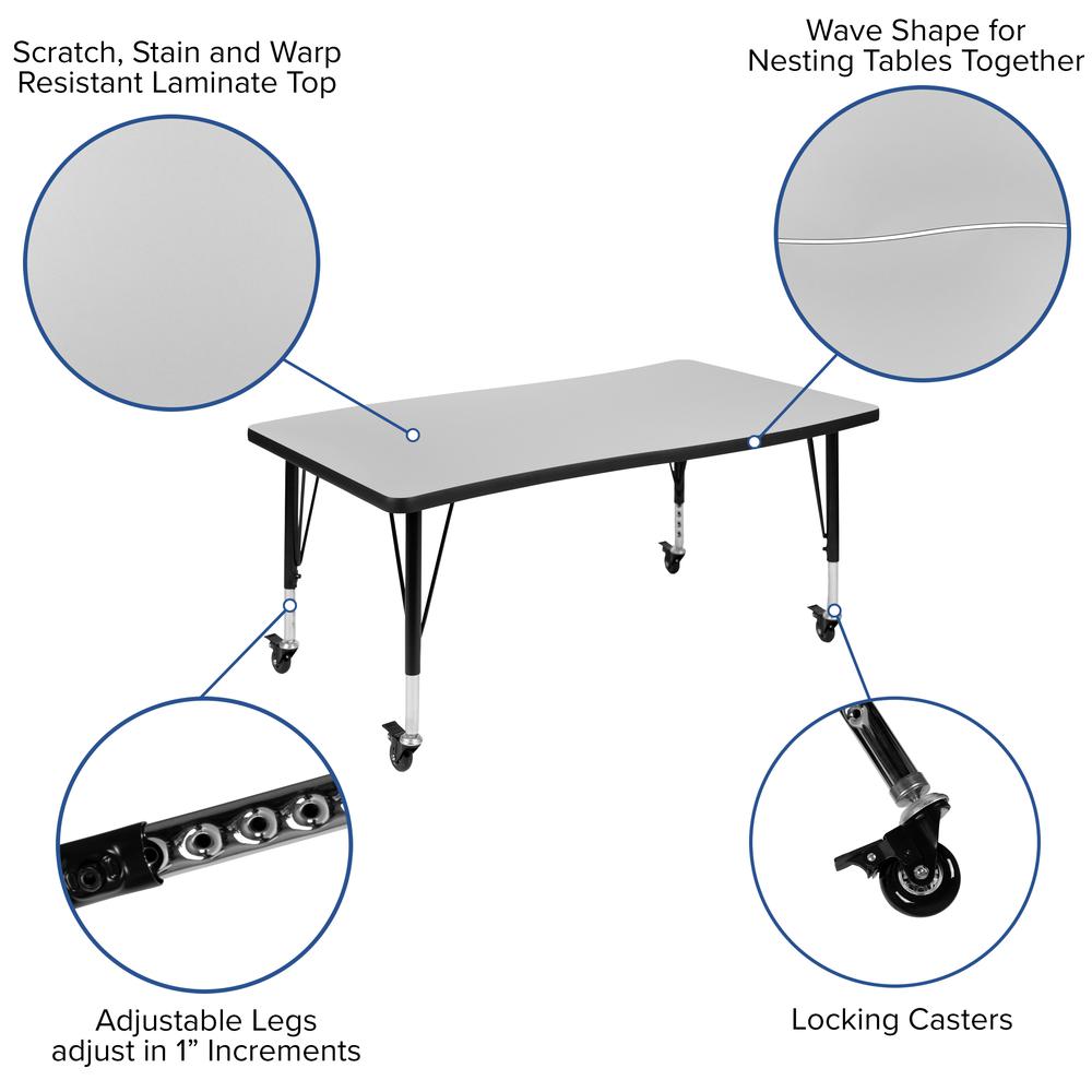 Mobile 28"W x 47.5"L Rectangle Grey Activity Table - Height Adjust Short Legs. Picture 6