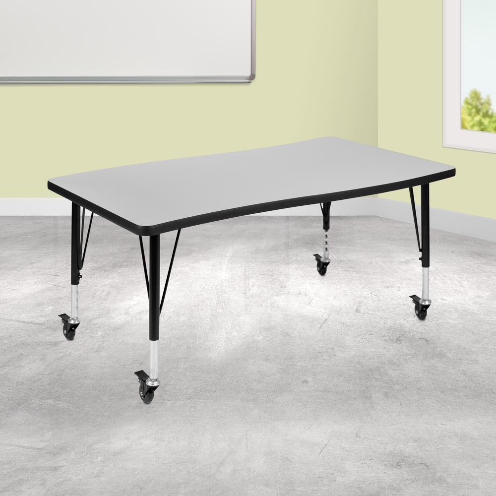 Mobile 28"W x 47.5"L Rectangle Grey Activity Table - Height Adjust Short Legs. Picture 9