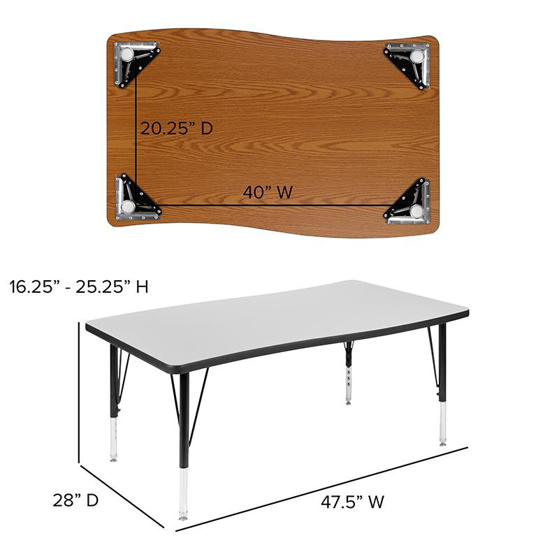 28"W x 47.5"L Rectangle Grey Thermal Activity Table - Height Adjust Short Legs. Picture 5